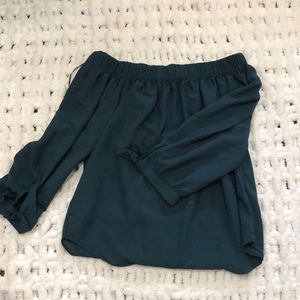 Green off the shoulder shirt